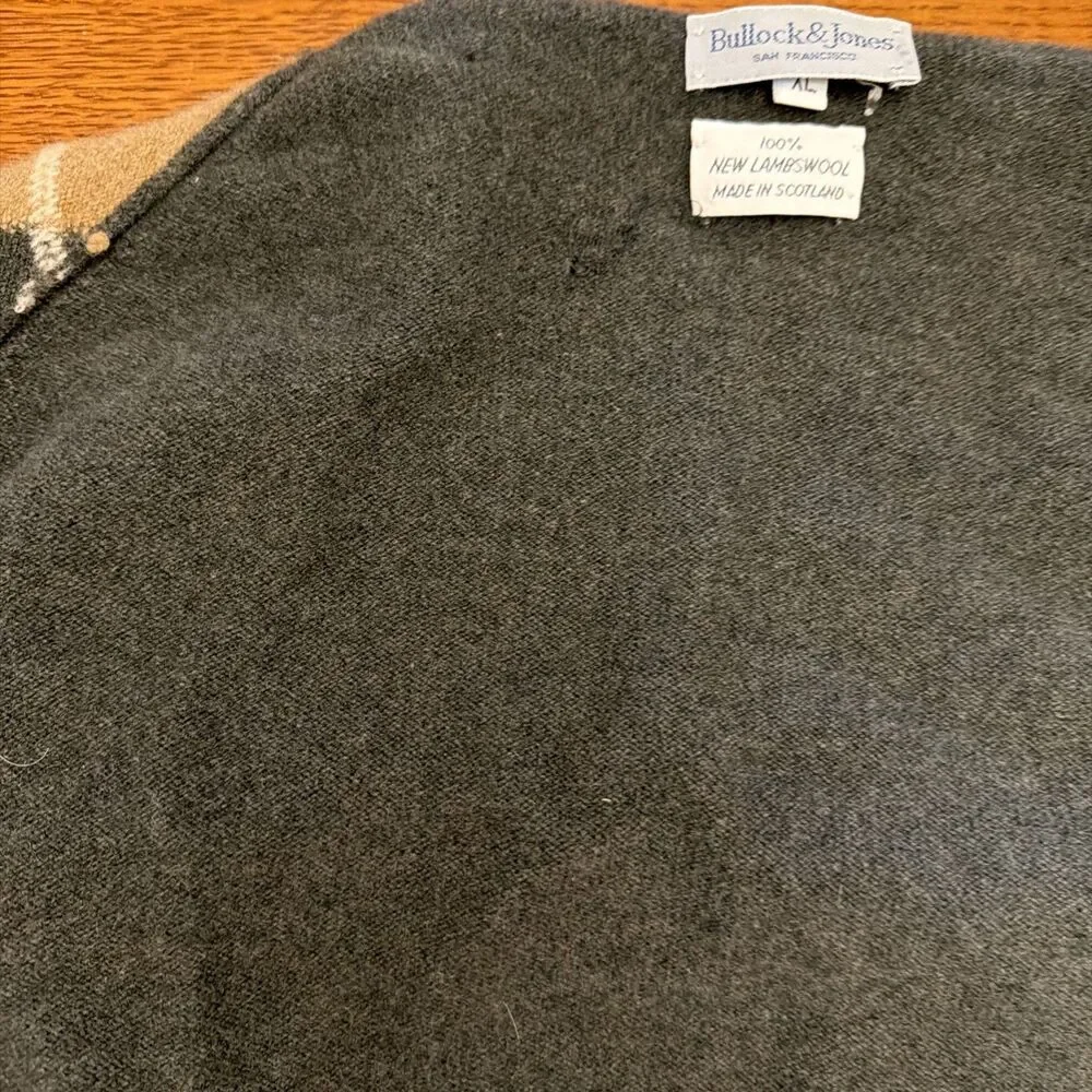 Vintage Bullock & Jones Lambswool Sweater Argyle Scotland Men’s XL Fits Like L